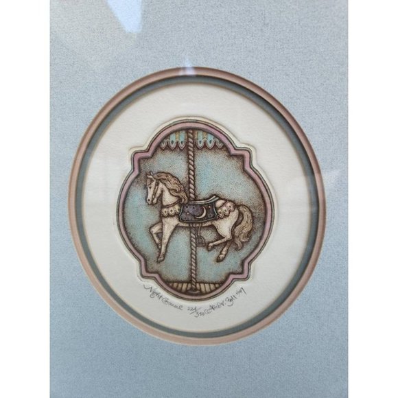 Vintage Nursery Day & Night Carousel Matted Limited Edition Etchings Signed - Picture 9 of 9